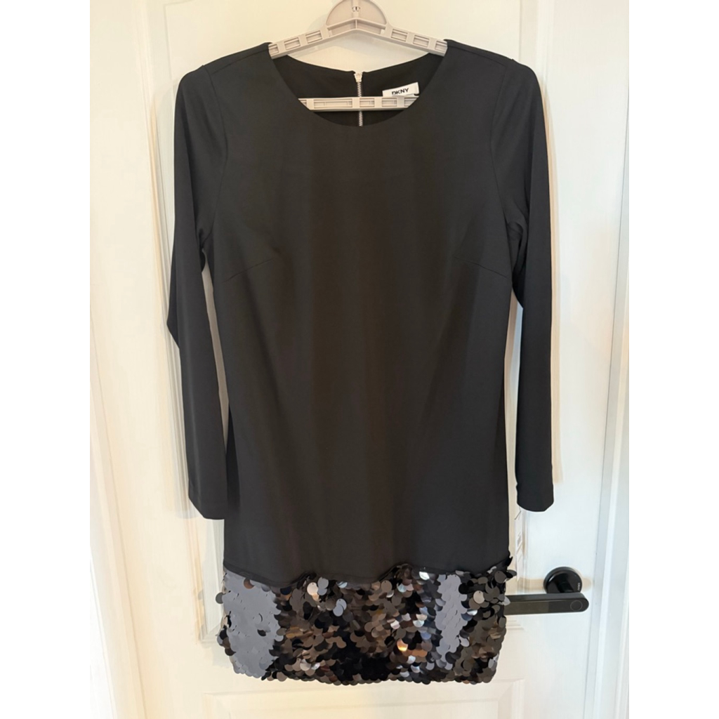 Women's Dkny Black Long Sleeve Sequin Hem Dress Size 12